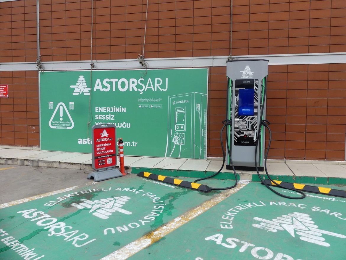An electric car at a charging station